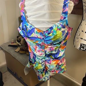 Floral bright color one piece swimwear